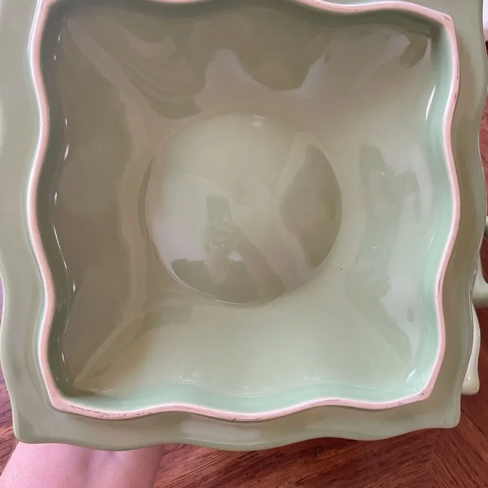 Pier 1 Talavera 2 Qt Stoneware With Lid Scalloped Sage Green Square